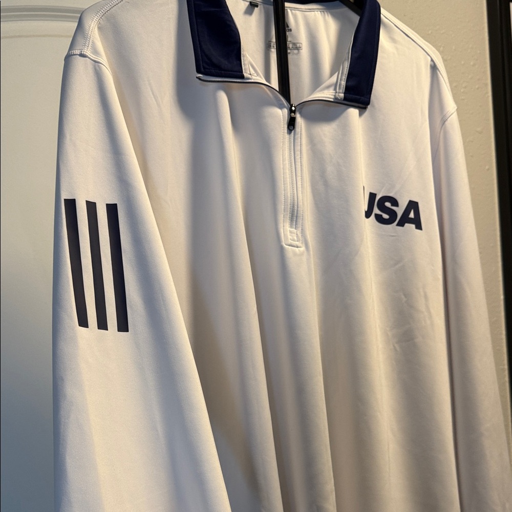 adidas White and Navy Zip Up Sweater - Picture 5 of 7